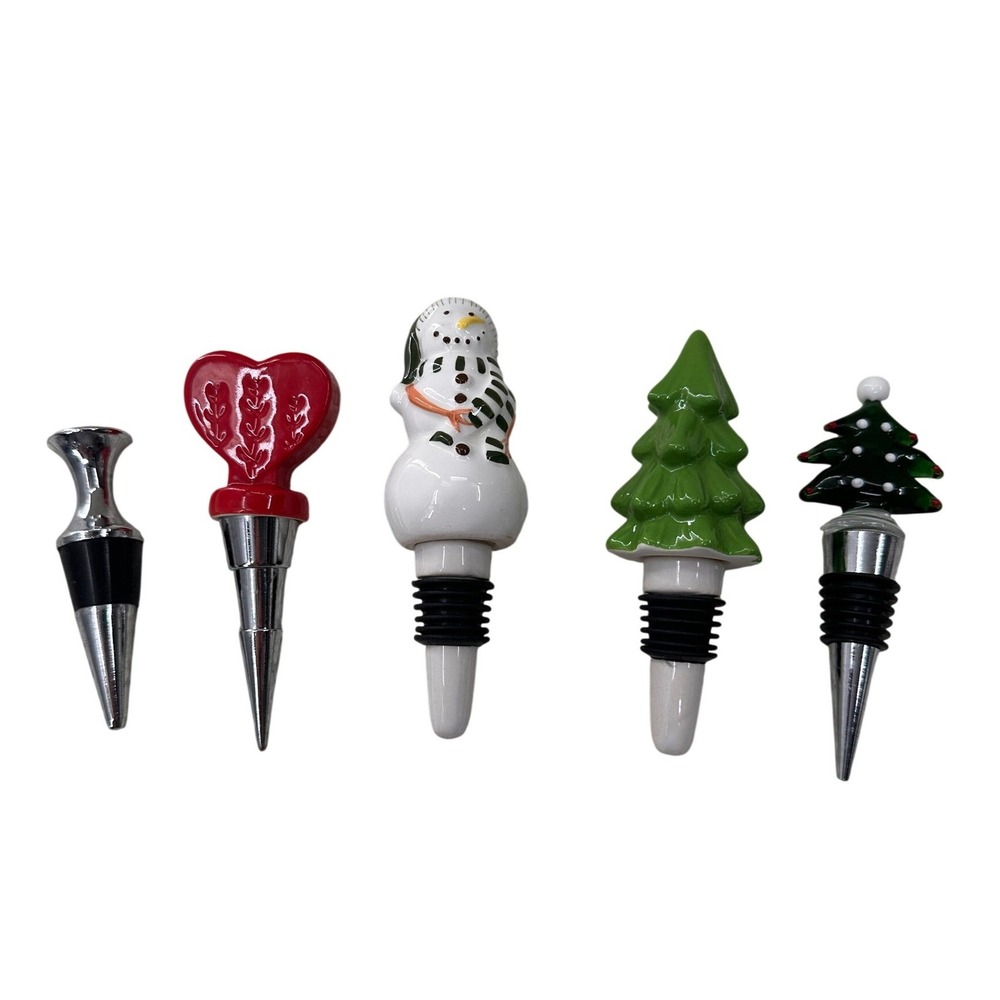 Cuisinart Wine Bottle‎ Stopper Set Christmas Snowman Tree Heart Holiday Barware